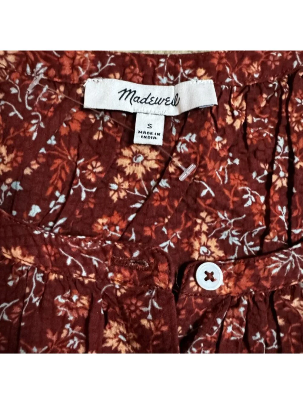 NWOT Madewell Emilina Mahogany Floral Cotton Button Blouse Size S MSRP $78